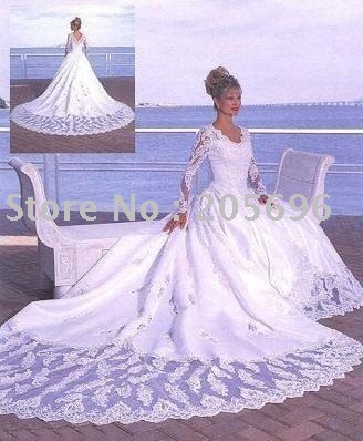 Sexy LongSleeves Bridal Wedding Dress cathedral Gown