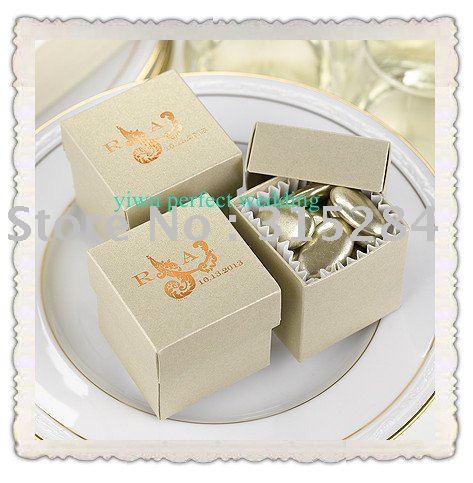 Hot 2PC Metallic Ivory Wedding Favor Candy Boxes XY115h 