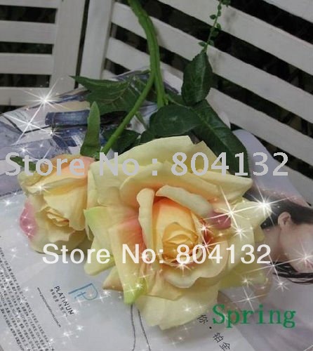 50pcs High Quality Silk Artificial Simulation Champagne Rose Bouquet One 