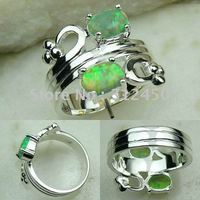 Wholeasle 5PCS moda de joyería de plata verde ópalo de fuego de piedras preciosas joyas anillo libre LR0302 envío (China (continental))