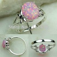 Wholeasle 5PCS moda de joyería de plata rosa ópalo de fuego de piedras preciosas anillo de la joyería envío gratis LR0545 (China (continental))