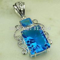 Moda joyería de plata hechos a mano de piedras preciosas topacio azul suizo envío joyas gratis LP0483 (China (continental))