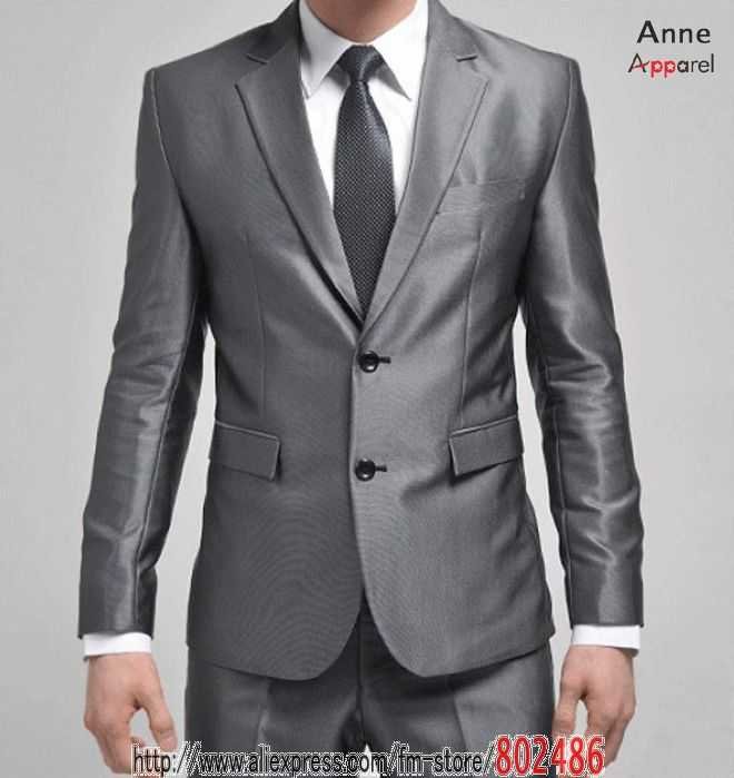  quality New style of groom suits two button Wool men wedding suit silver 