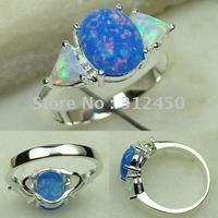 La moda de joyería de plata Wholeasle azul ópalo de fuego de piedras preciosas anillo de la joyería envío gratis LR0555 (China (continental))