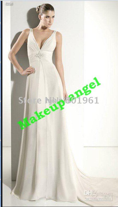 Greek Goddess V Neckline Wedding Dress Royal Style A line Bride Wedding Gown