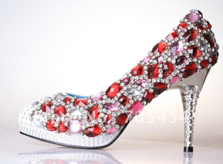 pink wedding shoes with crystals