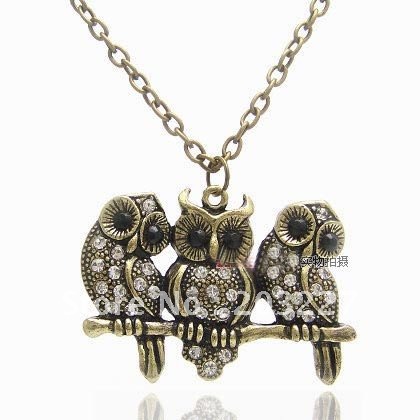 Sexy Jeans on Free Shipping 24pcs Hot Sale Three Owls Necklace Bohemian Wholesale