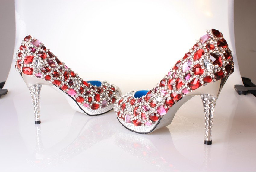 free shipping high heels crystal red diamond shoesfashion evening party 