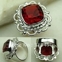 Wholeasle suppry la moda de joyería de plata de color rojo anillos de piedras preciosas Kunzite envío gratis LR0685 (China (continental))