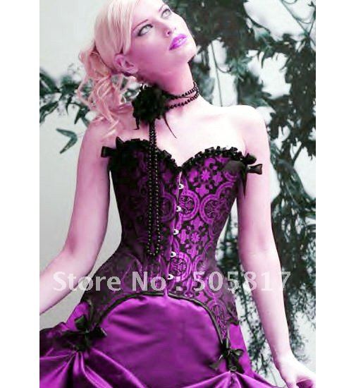 free ship over bust satin royal purple corset skirt Europe traditonal 