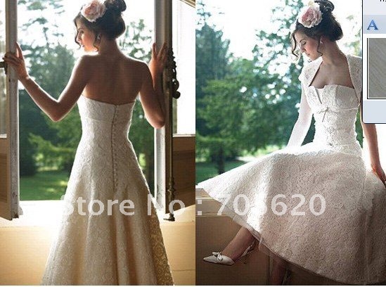 vintage tea length lace wedding dress