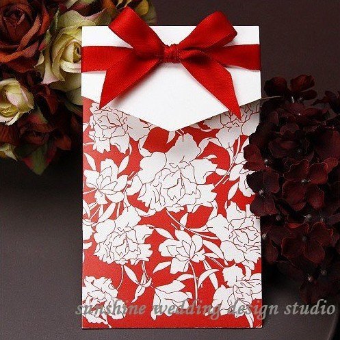 Invitation card Wedding invitation E054B red color with RSVP card and 