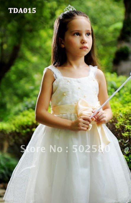 2011 flower girl dress A line stain and lace Top quality cheap price accept