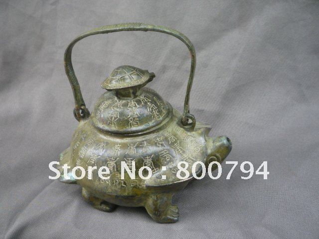 Perfect Antique Brass carved dragon handle flagon/ teapot Qianlong Year 