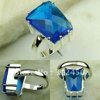 Plata caliente de la moda de joyería de piedras preciosas topacio azul suizo anillo de la joyería envío gratis LR0236 (China (continental))