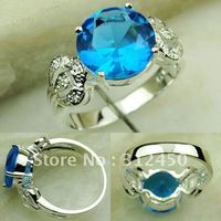 5PCS moda de joyería de plata suizo topacio azul piedra del anillo de joyas envío gratis LR0266 (China (continental))