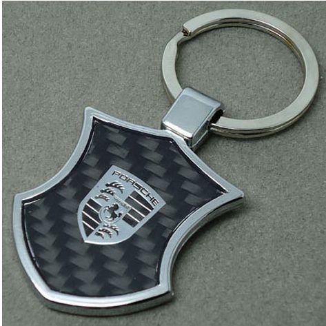 2011 Newly Carbon Looks Porsche Emblem Badge Logo Metal Key Ring 35mm x 40mm