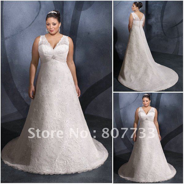 Jun Mei PL029 lace V neck wedding dress plus size