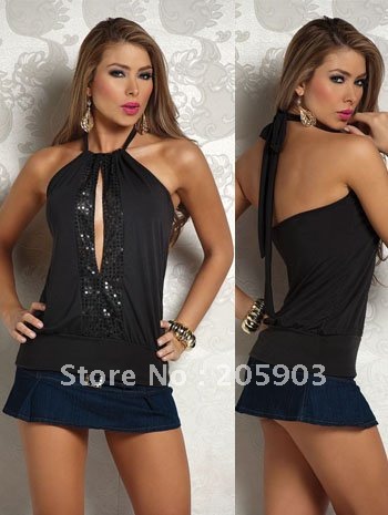 Sexy Womens Clothes  Lingerie on Causal Top Women Clothes Sequin Keyhole Drawstring Halter Top Lc25009