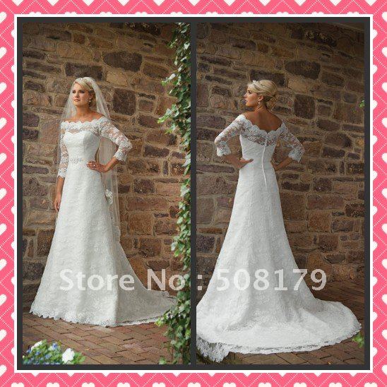 empire long sleeve lace wedding dresses