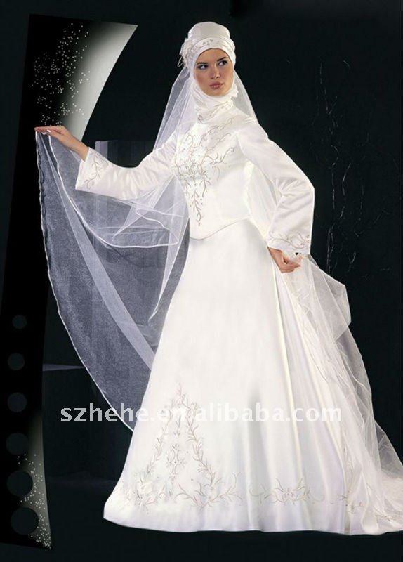 Embroidery white Arabic fashion wedding dresses