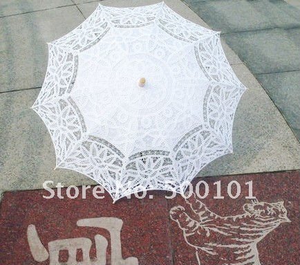 New Arrival white Lace ivory Parasol Umbrella for wedding Bridal full 