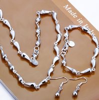 Envío Gratis por mayor de moda Conjunto de joyas, collar de plata de ley 925 y pulsera y aretes de calidad Set.Nice Jewelry.Good (China (continental))
