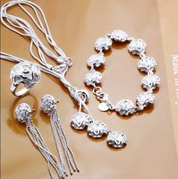 Envío Gratis por mayor de moda Conjunto de joyas, collar de plata de ley 925 y pulseras y aretes y anillo de Calidad Set.Nice Jewelry.Good (China (continental))