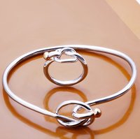 Envío Gratis por mayor Set joyería de moda, 925 pulseras de plata de ley y anillo Set.925 moda Conjunto de joyas (China (continental))