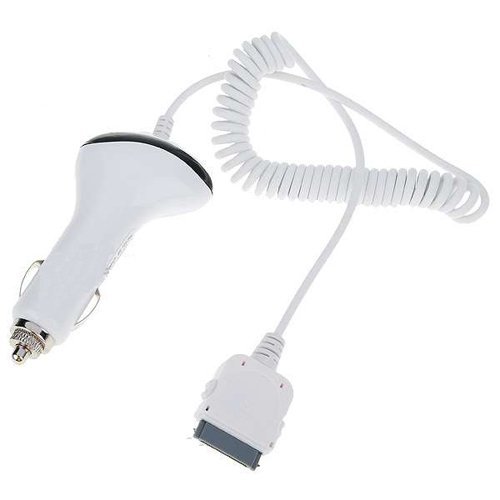 Free Shipping White Coil Cord Car Charger for iPhone 3GiPhone 4iPod 50 