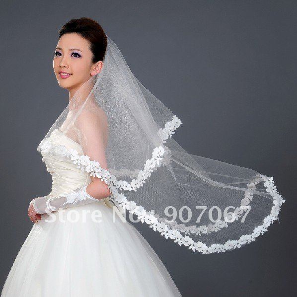 Free shipping Short Lace Edge Bridal Veils Wedding veils