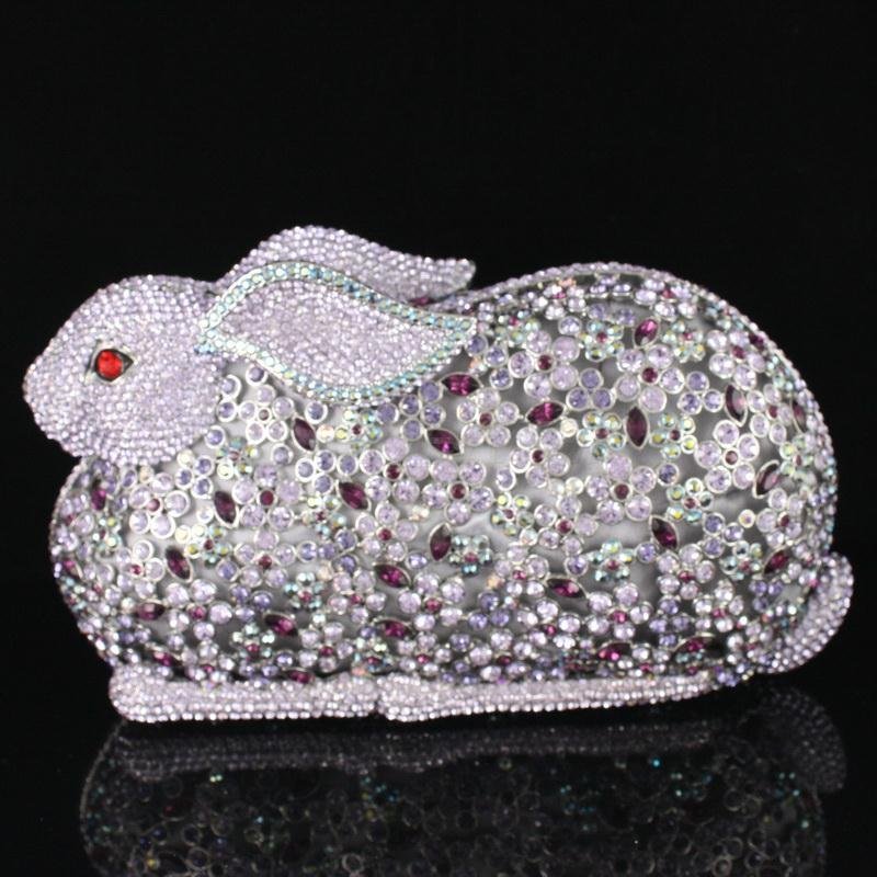 Fashion Purple Crystals Rabbit Clutch Evening Purse HandbagUnique Wedding