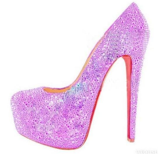 double water table high heel shoes purple color crystal wedding shoes