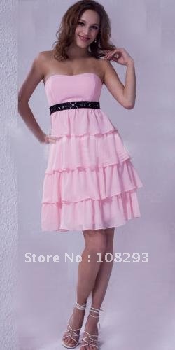 Short Pink Chiffon Satin Evening Dress Bridesmaid Dresses party dress 