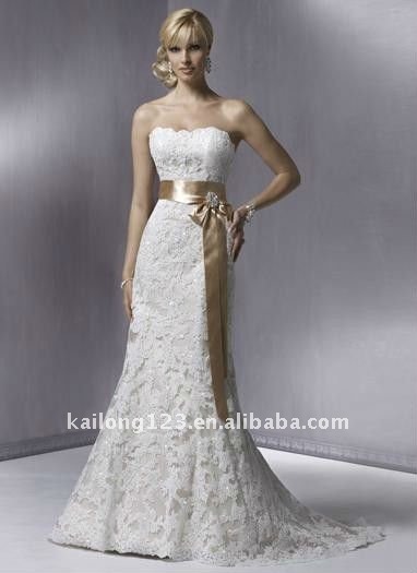 Charming strapless trumpet beading lace bridal gown