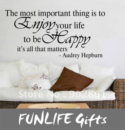  funlife 1 piece vinyl drop shipAUDREY HEPBURN wall Quote Enjoy Your Life 