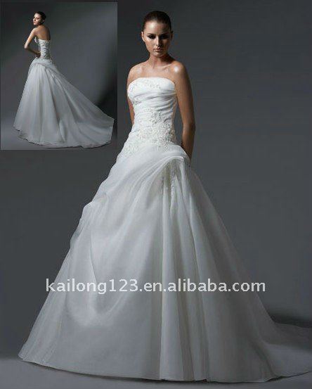 Discount strapless appliqued lace beading bridal gown