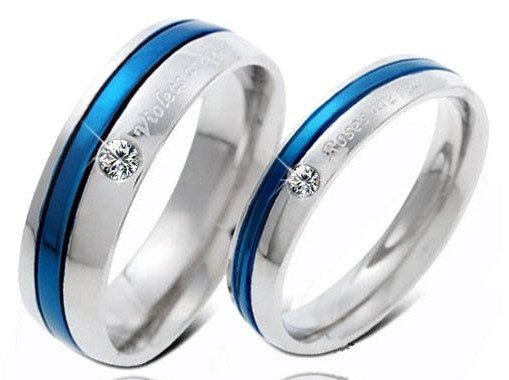 Lover Couple Rings Stainless Metal Women Man wedding Rings Shiny Blue ...