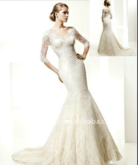 2011 New style medium sleeves lace bridal wedding dress