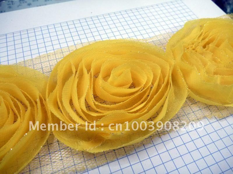 70mm Yellow Mesh Chiffon Lace Edge Rose Dress Trim Decorate Ribbon