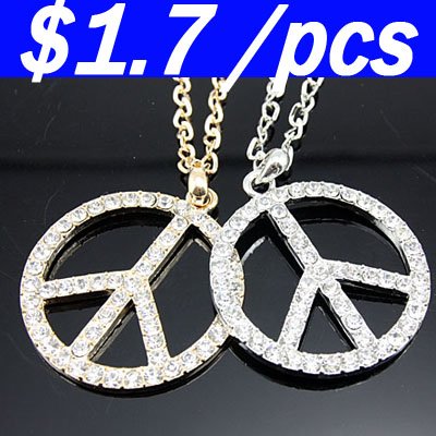 Latest   Fashion on Hip Hop Peace Diamond Necklace