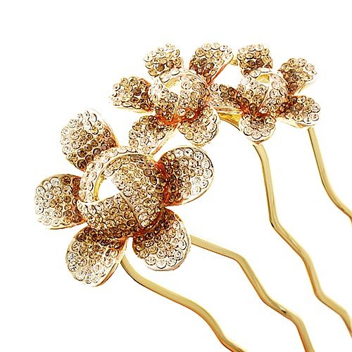 Champagne Crystal Cute Flowers Comb Crown Pieces Wedding Hair JewelryFree