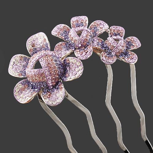 Alloy Crystal Cute Purple Flowers Comb Bridal Hair JewelryFree Shipping