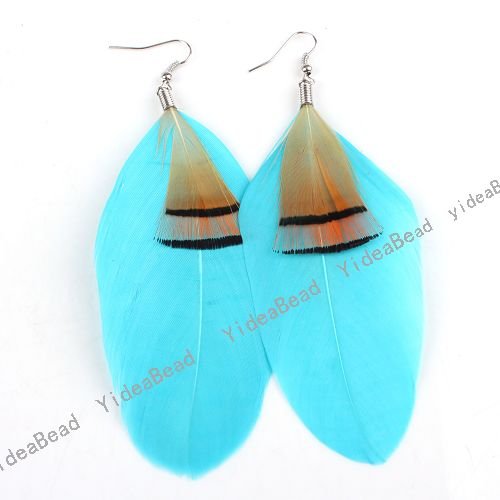 Wholesale 12 Pairs Feather Earring Skyblue Charms Long Feather Hook 