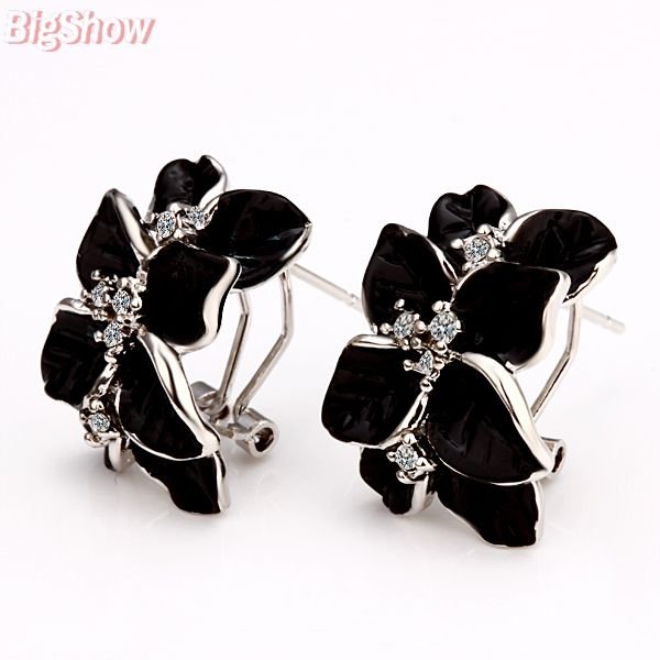  Gold Earrings on 18k Gold Plated Earring 18k Earring Fashion Black Flower Earring