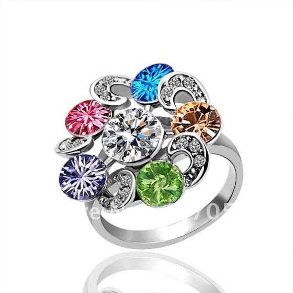 R018 wholesale colorful crystal wedding ring 18k gold plated fashion jewelry