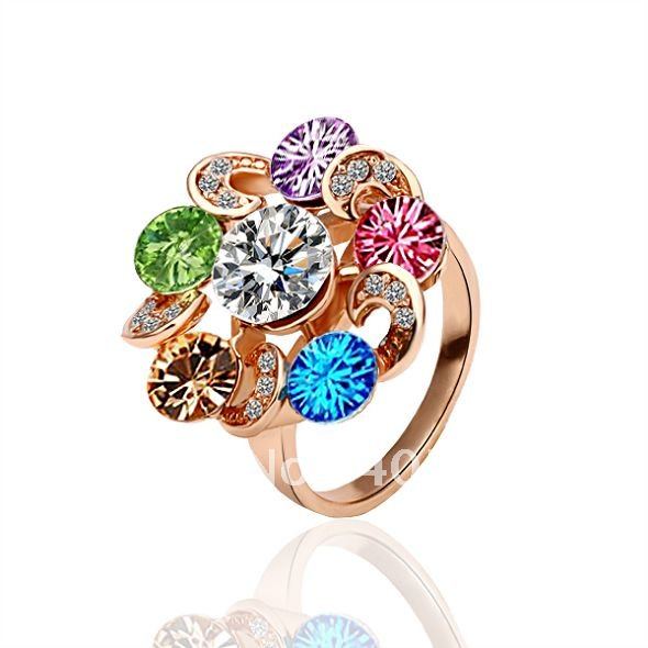 R019 wholesale colorful crystal wedding ring 18K gold plated fashion jewelry