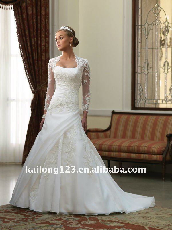 Sparkle Strapless Appliqued Lace Beading White Organza Wedding dress