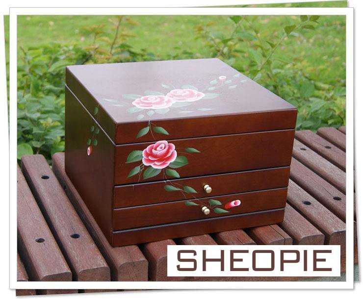 vintage antique garden jewellery box jewelley case cosmetic box wood 
