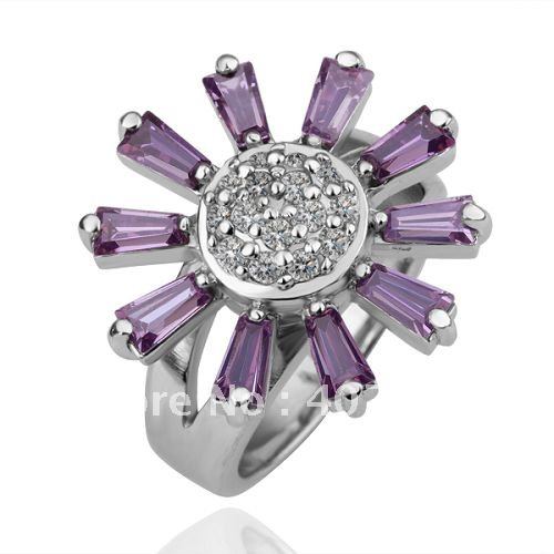 fashion 18k gold plated wedding jewelry sun shaped zircon purple crystal